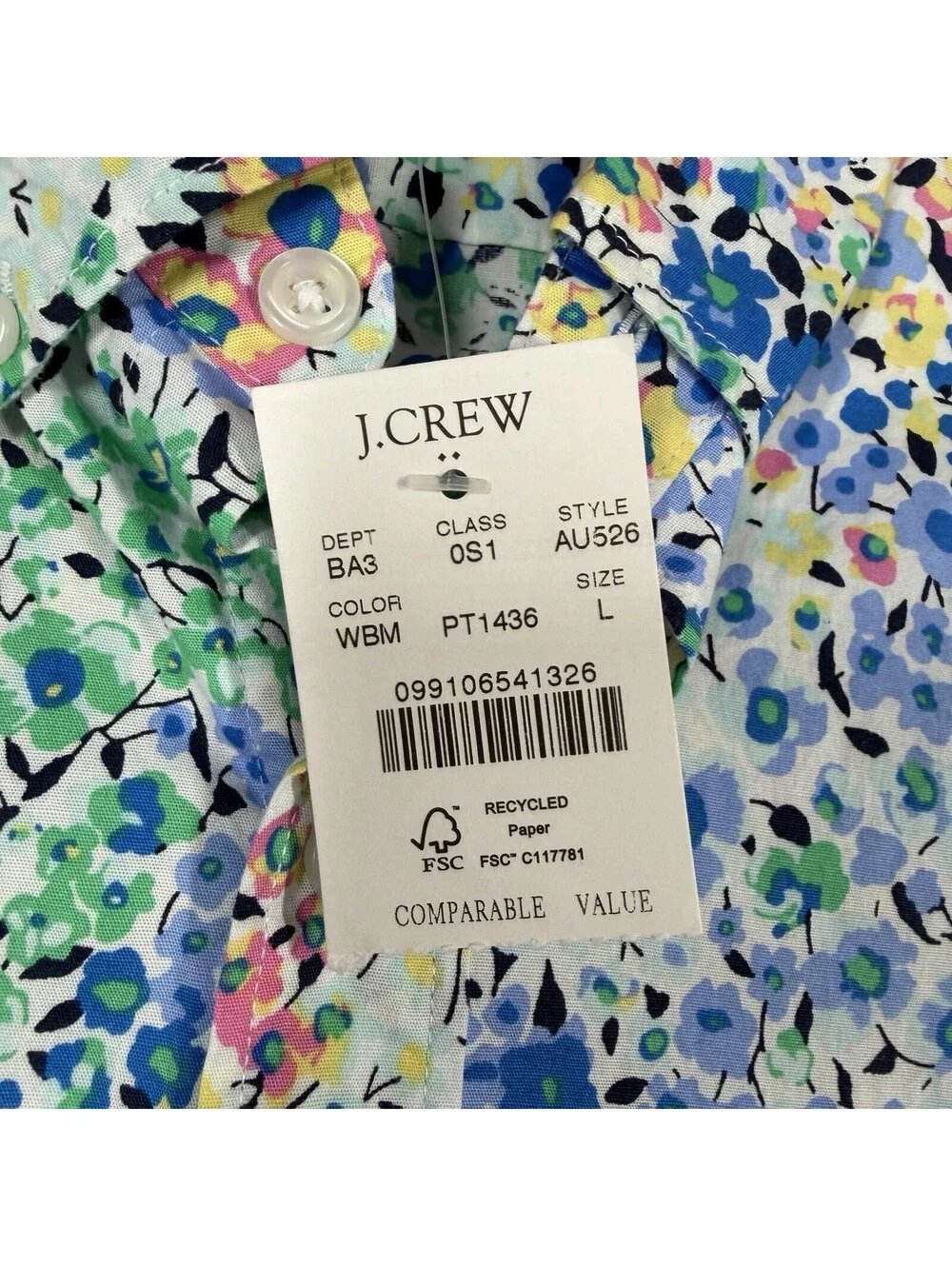J. Crew Flex Washed Shirt Mens Slim Large Floral Print Short Sleeve Casual NWT